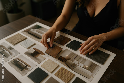 Designer selecting material samples for interior design project