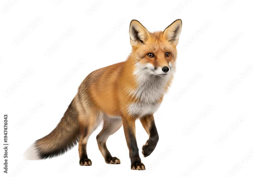 Obraz premium Realistic Fox Cub Standing in Nature with Alert Posture