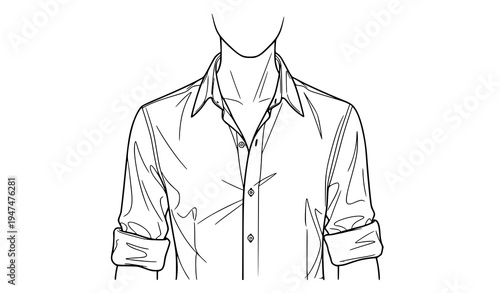 Front view black and white shirt vector illustration with crisp collar and button-down style
