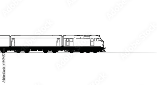 Modern Diesel Locomotive and Train Cars on a White Background