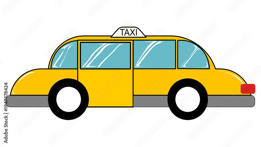 Obraz premium Yellow vintage taxi cab illustration, cartoon city transport icon isolated on transparent background.