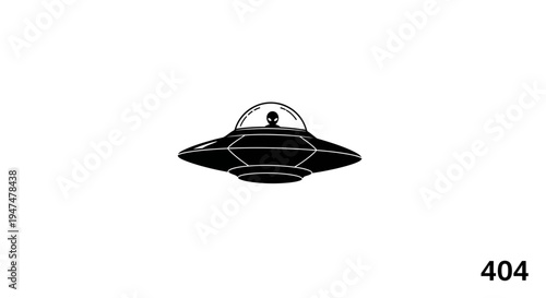 Alien UFO Flying Saucer with Alien Inside, 404 Error Page Design Element
