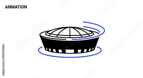 Animated 3D Rotating Stadium Icon with Blue Orbit Lines