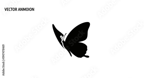 Animated Butterfly Silhouette Vector Graphic, Elegant Fluttering Insect Icon, Isolated on White Background