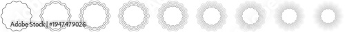 Wavy circular outline frames set. Wavy circular frame outline set with ripple edge rings and round badge borders. decorative seal shapes with layered contour lines useful for labels, stamps, stickers
