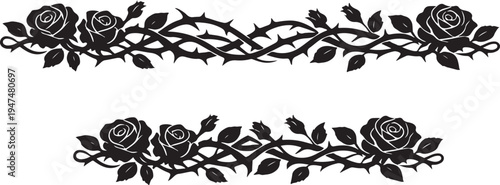 Long element of rose interlacing thorns silhouette vector