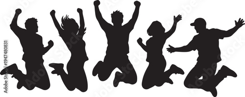  people jumping in the air in silhouette vector