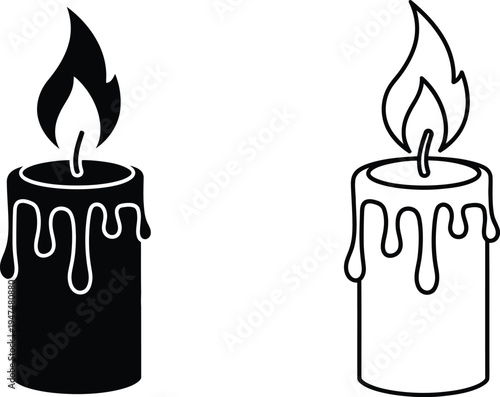 Black and white candles with melting wax and flames Vector