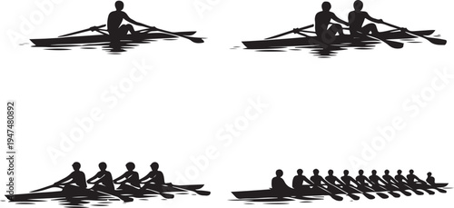 Rowing team silhouettes collection