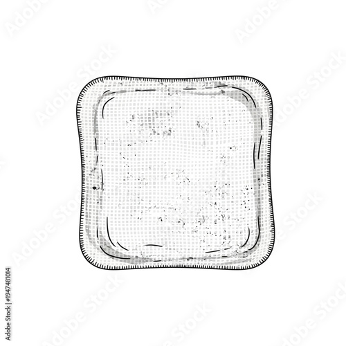Hand-drawn medical gauze pad with textured surface and stitched edges