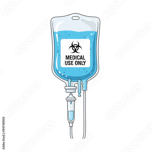 Medical IV bag with biohazard symbol and text 'Medical Use Only'