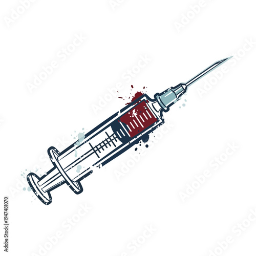 Medical syringe with red liquid and needle