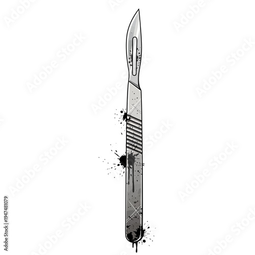 Medical Scalpel with Ink Splatters