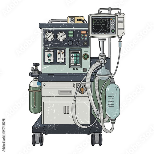 Medical ventilator machine on white background