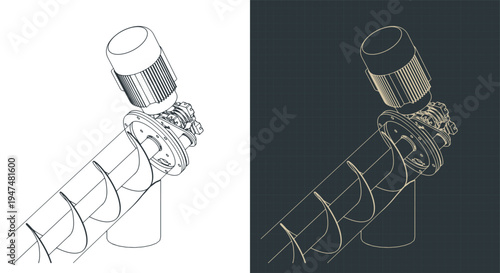 Screw conveyor and internal structure mechanism close-up isometric drawings