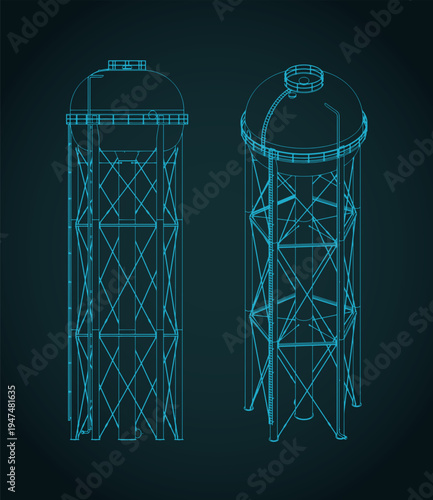 Water tower isometric blueprints