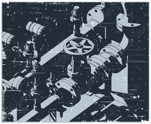 Valve and pipes close-up retro poster