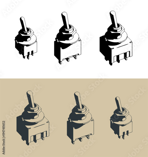 Toggle switches isometric illustrations