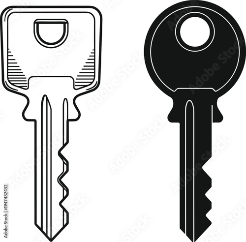 house key outline and solid icon, security access object symbol locksmith door lock hardware concept isolated flat vector illustration
