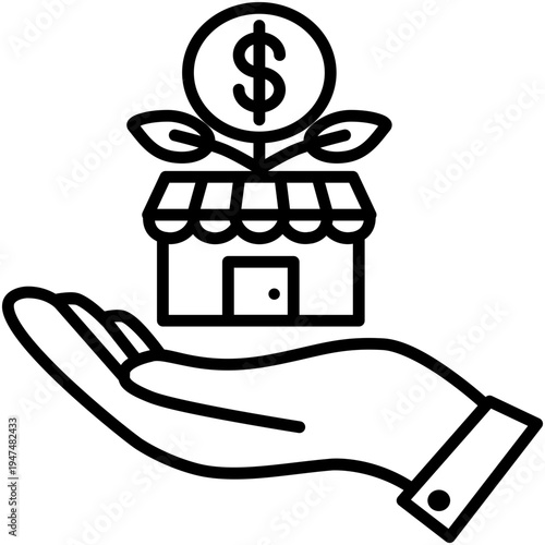 Local Economy Support Icon, Hand Growth Business Symbol Vector Stock Illustration, Line Icon Style Design.
