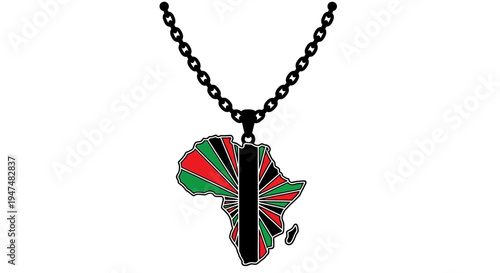 African Continent Necklace Pendant with Pan-African Flag Colors