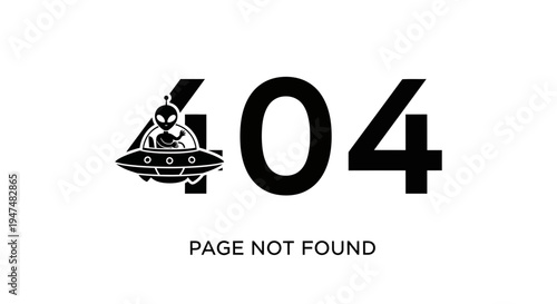 Alien 404 Error Page Not Found Message with UFO and Space