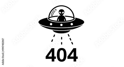 Alien Abduction 404 Error Page Concept - UFO Beam and Alien Figure