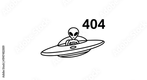 Alien in UFO with 404 Error Message, Space Exploration Concept