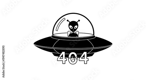 Alien in Flying Saucer with 404 Error Message - Sci-Fi Concept
