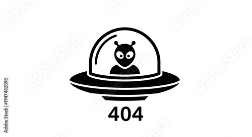 Alien UFO 404 Error Page Not Found Concept, Flying Saucer with Extraterrestrial