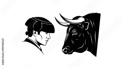 Matador and Bull Confrontation - Iconic Black & White Vector