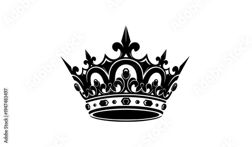 Regal crown emblem silhouette vector illustration black and white graphic symbol