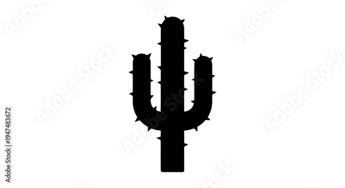 Black Silhouette of a Saguaro Cactus with Spikes on a White Background