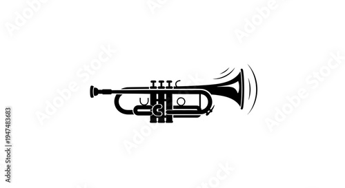 Black silhouette of a trumpet with sound waves emanating from the bell