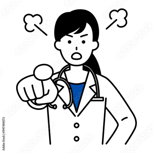 指差して怒る医師の女性