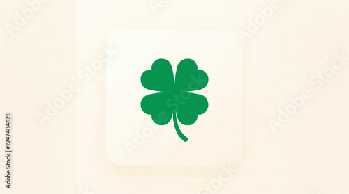 Minimal flat four leaf clover icon on soft light background for luck and nature themes