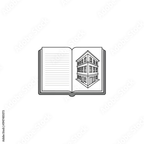Illustration of house in a book.