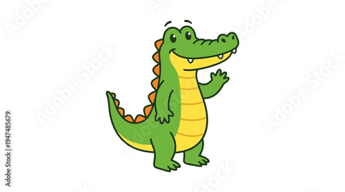 green crocodile or alligator character illustration in flat cartoon style