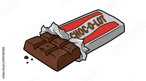 cartoon style chocolate bar illustration with partly peeled wrapping paper