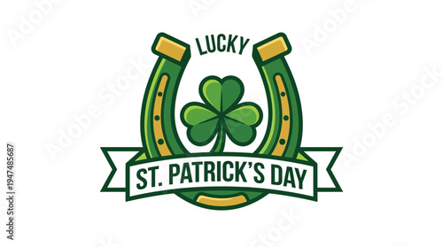lucky horseshoe shamrock emblem vector for saint patricks day design