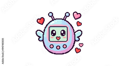 cute cartoon digital pet with heart shaped love symbols illustration