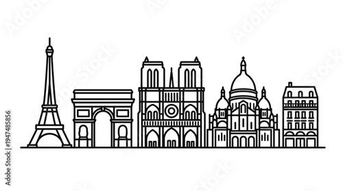 styling black and white line art of parisian city landmarks