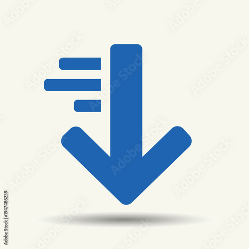 Download Icon: A minimalist blue icon of a downward-pointing arrow with horizontal lines suggesting motion.