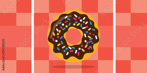 Sweet Delight Donut: A delectable donut, adorned with rich chocolate frosting and colorful sprinkles, sits enticingly against a charming background.