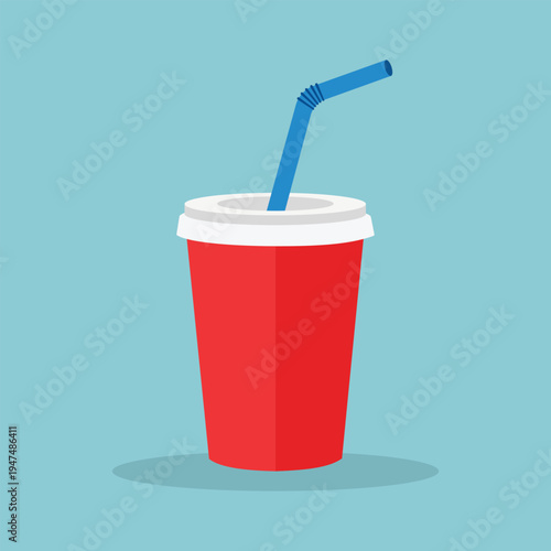 Soft Drink Cup Illustration with Straw Takeaway Beverage and Flat Design
