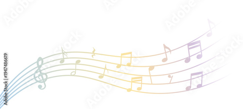 Melodic Flow: A visual representation of music's grace, featuring a flowing staff adorned with musical notes, ideal for illustrating rhythm and harmony.