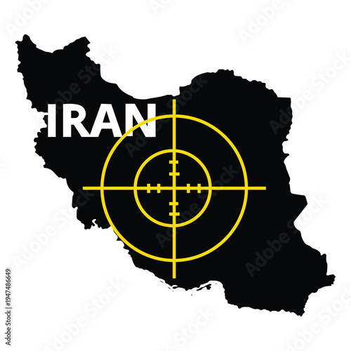 Targeted Iran: A symbolic illustration depicting Iran within a crosshair, highlighting themes of geopolitics and strategic focus. 