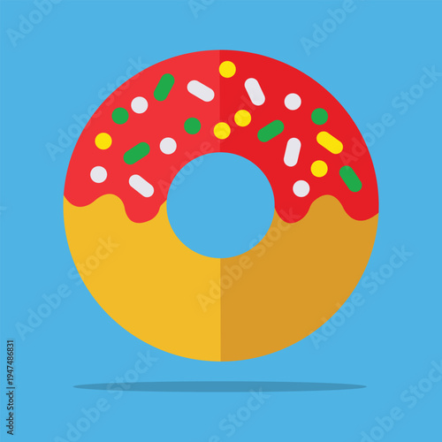 Donut Delight: A vibrant illustration showcasing a perfectly crafted donut, adorned with a luscious red frosting and colorful sprinkles, promising a moment of sweet indulgence.