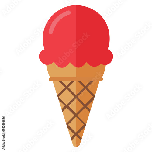 Strawberry Ice Cream Delight: A delicious single scoop of vibrant strawberry ice cream sits atop a classic waffle cone, a refreshing treat.