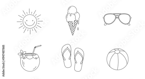 Summer vacation icons set with sunglasses and ice cream